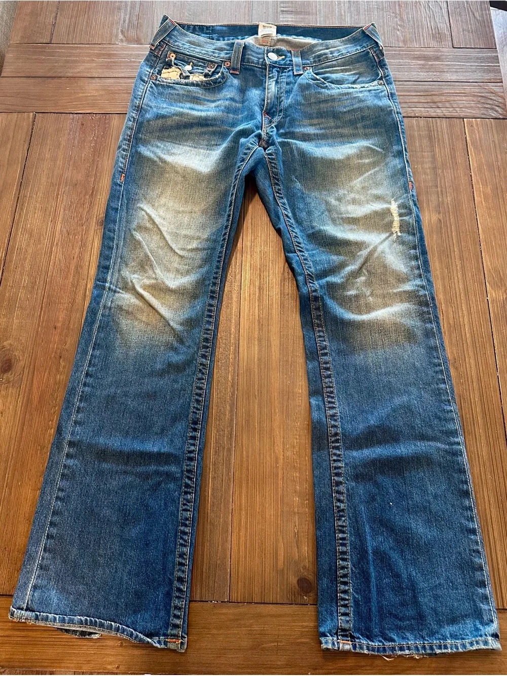 True Religion World Tour Boot Cut Jeans Distressed Horseshoe